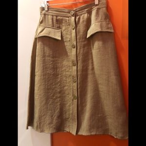 Baraschi Anthropologie Metallic Khaki A-Line Skirt